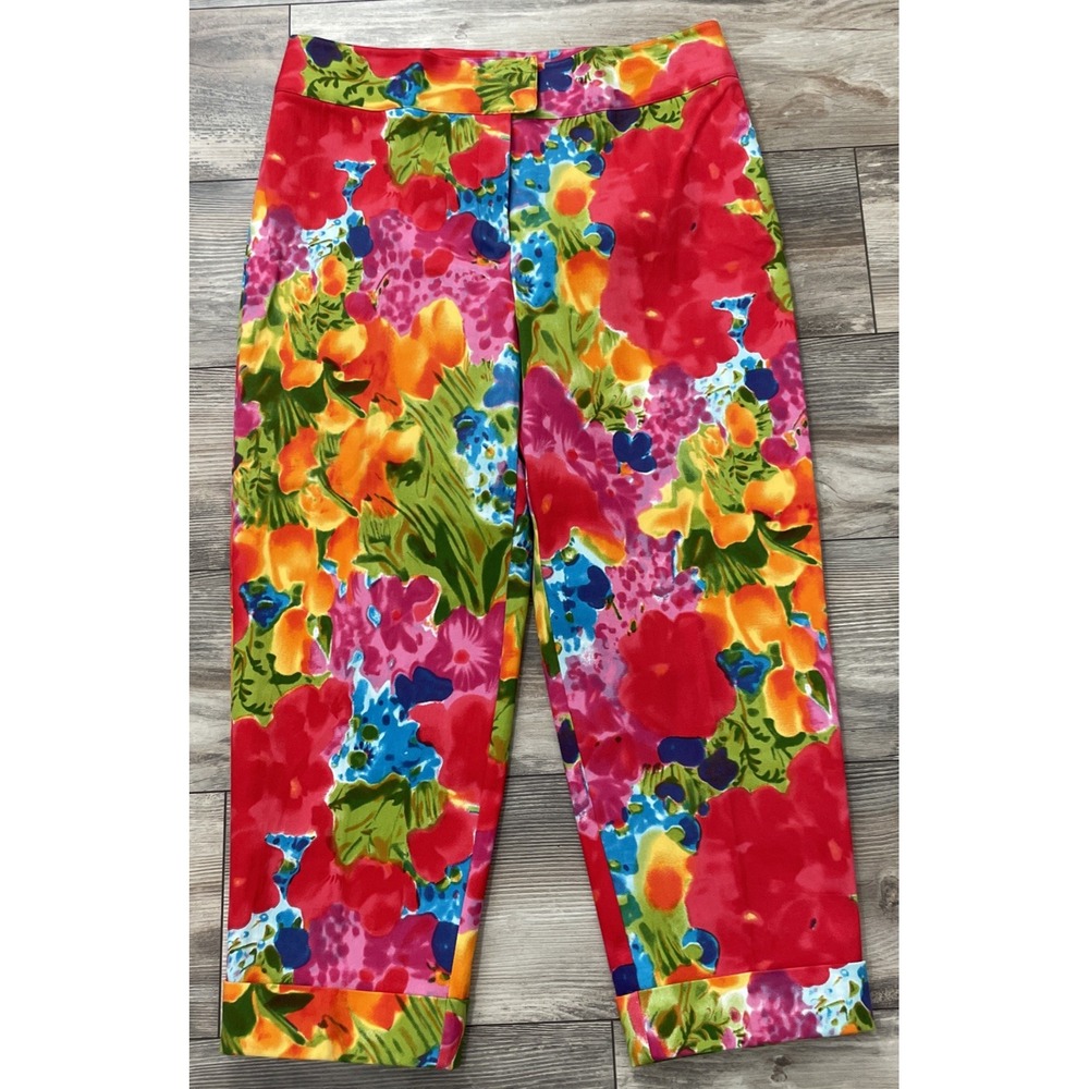 Boston Proper Womens Mid-Rise Mixed Print Floral Cropped‎ Pants Size 14 Colorful
